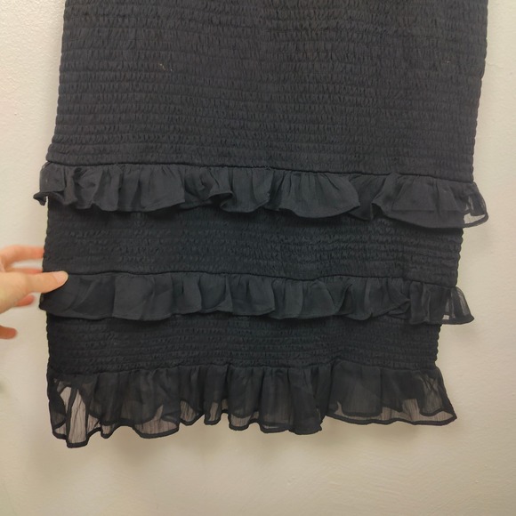 Abercrombie & Fitch Dress Womens Large Black‎ Tie Strap Smocked Midi Romantic - Picture 5 of 10